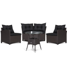 Load image into Gallery viewer, 4 Pieces Patio Rattan Furniture Set Cushioned Sofa Glass Table-Black