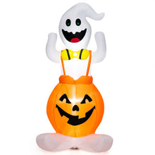 Load image into Gallery viewer, 5 Feet Inflatable Halloween Pumpkin Ghost Blow-up Yard Decoration with LED Lights