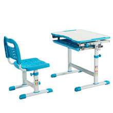 Load image into Gallery viewer, Kids Height Adjustable Desk and Chair Set with Tilted Tabletop and Drawer-Blue