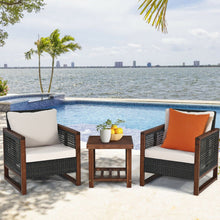 Load image into Gallery viewer, 3 Pieces Patio Wicker Furniture Set with Washable Cushion and Acacia Wood Coffee Table-Beige