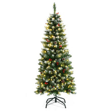 Load image into Gallery viewer, Pre-lit Artificial Pencil Christmas Tree with Pine Cones and Red Berries-5 ft