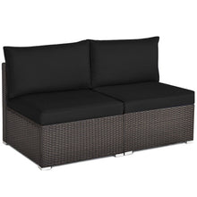 Load image into Gallery viewer, 2 Pieces Patio Rattan Armless Sofa Set with 2 Cushions and 2 Pillows-Black