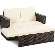 Load image into Gallery viewer, 2 pcs Patio Rattan Sofa Ottoman Daybed Garden Furniture Set