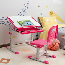 Load image into Gallery viewer, Kids Height Adjustable Desk and Chair Set with Tilted Tabletop and Drawer-Pink