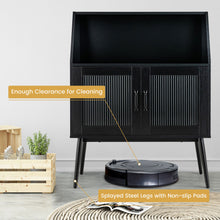 Load image into Gallery viewer, Kitchen Storage Cupboard Buffet Cabinet Sideboard with Open Cubby and 2 Glass Doors-Black