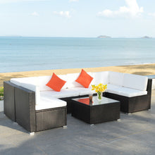 Load image into Gallery viewer, 7 pcs Patio Rattan Furniture Set Sectional Sofa Cushioned