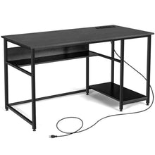 Load image into Gallery viewer, 55 Inch Computer Desk with Power Outlets and USB Ports for Home and Office-Black