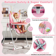 Load image into Gallery viewer, Baby High Chair Foldable Feeding Chair with 4 Lockable Wheels-Pink