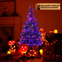 Load image into Gallery viewer, 6 Feet Pre-Lit Hinged Halloween Tree with 250 Purple LED Lights and 25 Ornaments