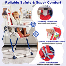 Load image into Gallery viewer, Baby High Chair Foldable Feeding Chair with 4 Lockable Wheels-Red