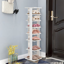 Load image into Gallery viewer, 7-Tier Wooden Shoe Rack Narrow Vertical Shoe Stand Storage Display Shelf-White