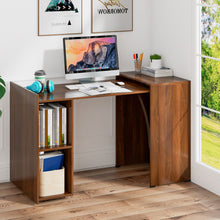 Load image into Gallery viewer, Extendable Computer Desk for Small Space with Mobile Shelves-Brown