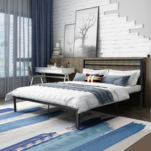 Load image into Gallery viewer, Queen Size Steel Bed Frame with Wooden Slat Support-Chocolate