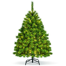 Load image into Gallery viewer, 4.5 Feet Pre-Lit Hinged Christmas Tree Green Flocked with 392 Tips and 150 LED Lights