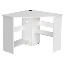 Load image into Gallery viewer, Corner Computer Desk Triangle Writing Workstation with Storage Shelf-White
