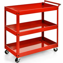 Load image into Gallery viewer, 3-Tier Utility Cart Metal Mental Storage Service Trolley-Red