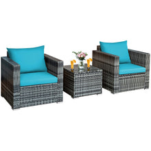 Load image into Gallery viewer, 3 Pieces Patio Rattan Furniture Bistro Sofa Set with Cushioned-Turquoise