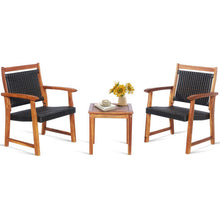 Load image into Gallery viewer, 3 Pieces Rattan Bistro Set with Acacia Wood Frame for Garden