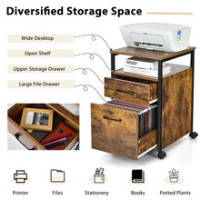 Load image into Gallery viewer, 2 Drawer Mobile File Cabinet Printer Stand with Open Shelf for Letter Size-Rustic Brown