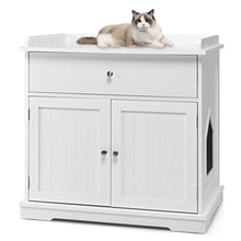Load image into Gallery viewer, Wooden Cat Litter Box Enclosure with Drawer Side Table Furniture-White