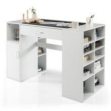 Load image into Gallery viewer, Counter Height Sewing Craft Table Computer Desk with Adjustable Shelves and Drawer-White