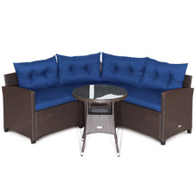 Load image into Gallery viewer, 4 Pieces Patio Rattan Furniture Set Cushioned Sofa Glass Table-Navy
