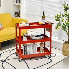 Load image into Gallery viewer, 3-Tier Utility Cart Metal Mental Storage Service Trolley-Red