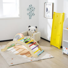 Load image into Gallery viewer, 3-in-1 Kids Climber Set Wooden Arch Triangle Rocker with Ramp and Mat