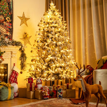 Load image into Gallery viewer, 7 Feet Pre-Lit Snow Flocked Hinged Artificial Christmas Tree with 300 LED Lights