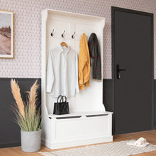 Load image into Gallery viewer, 3-in-1 Entryway Hall Tree Coat Rack Shoe Bench with Hooks and Bottom Storage-White