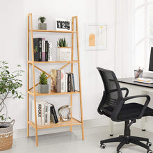 Load image into Gallery viewer, 58 Inch 4-Tier Bamboo Ladder Bookshelf-Natural