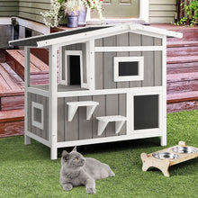 Load image into Gallery viewer, Outdoor 2-Story Wooden Feral Cat House with Escape Door-Gray