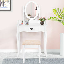 Load image into Gallery viewer, Wooden Vanity Makeup Set with Cushioned Stool and Oval Rotating Mirror