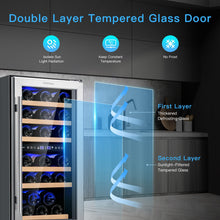 Load image into Gallery viewer, 30-Bottle Freestanding Wine Cooler with Temp Memory and Dual Zones -Silver