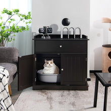Load image into Gallery viewer, Wooden Cat Litter Box Enclosure with Drawer Side Table Furniture-Brown