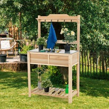 Load image into Gallery viewer, Outdoor Garden Potting Bench Table with Metal Top Open Shelf