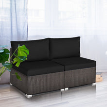 Load image into Gallery viewer, 2 Pieces Patio Rattan Armless Sofa Set with 2 Cushions and 2 Pillows-Black