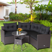 Load image into Gallery viewer, 4 Pieces Patio Rattan Furniture Set Cushioned Sofa Glass Table-Black