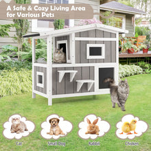 Load image into Gallery viewer, Outdoor 2-Story Wooden Feral Cat House with Escape Door-Gray