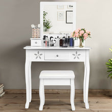 Load image into Gallery viewer, Vanity Modern Carved Table and Stool Set with Mirror 3 Drawers