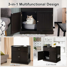 Load image into Gallery viewer, Wooden Cat Litter Box Enclosure with Drawer Side Table Furniture-Brown