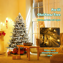 Load image into Gallery viewer, 4.5 Feet Pre-Lit Snow Flocked Hinged Artificial Christmas Tree with 120 LED Lights
