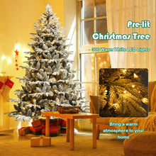 Load image into Gallery viewer, 7 Feet Pre-Lit Snow Flocked Hinged Artificial Christmas Tree with 300 LED Lights