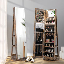 Load image into Gallery viewer, 360° Rotating Mirrored Jewelry Cabinet Armoire 3 Color LED Modes Lockable-Brown