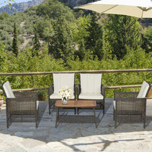 Load image into Gallery viewer, 5 Pieces Patio Rattan Furniture Set Cushioned Sofa Armrest Wooden Tabletop-Off White