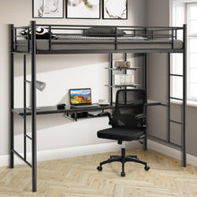Load image into Gallery viewer, Twin Size Loft Bunk Bed with Desk Storage Shelf and Full Length Ladders-Black