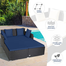 Load image into Gallery viewer, Outdoor Patio Rattan Daybed Thick Pillows Cushioned Sofa Furniture-Navy