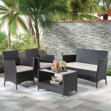Load image into Gallery viewer, 4 Pieces Patio Conversation Set with Soft Cushions and Tempered Glass Tabletop