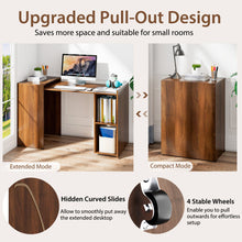 Load image into Gallery viewer, Extendable Computer Desk for Small Space with Mobile Shelves-Brown