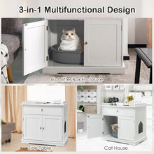 Load image into Gallery viewer, Wooden Cat Litter Box Enclosure with Drawer Side Table Furniture-White
